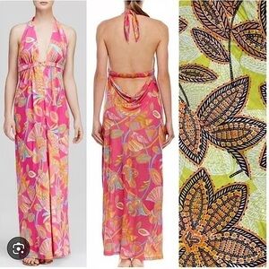 Trina Turk Biscayne Green Egyptian Floral open back maxi dress boho fairy 10